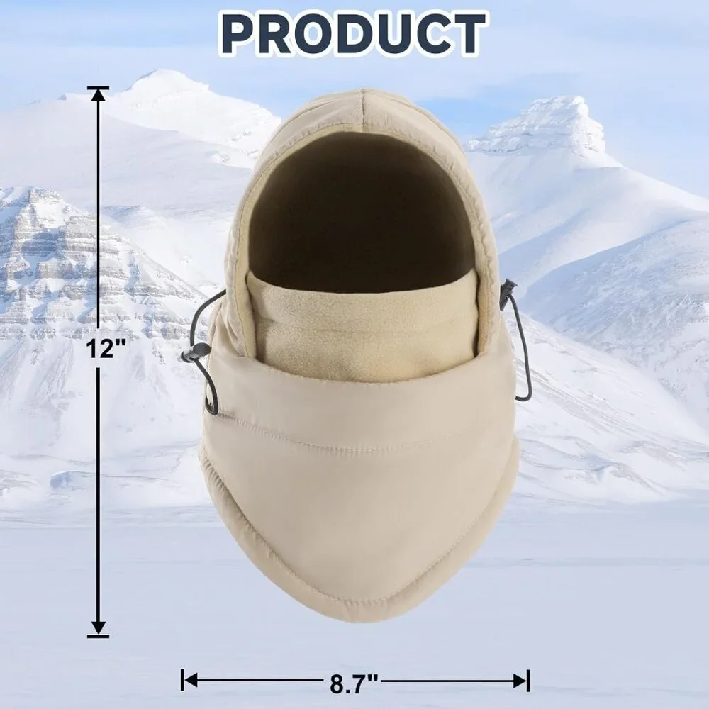 Men's Beige Lining Windproof Adjustable Winter Cold Weather Ski Face Mask